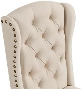 Yaheetech Upholstered Dining Chairs Set of 6 Button Tufted Kitchen Chairs with Solid Wood Legs and Nailhead Trims for Dining Room, Living Room, Restaurant, Beige