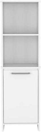 Kitchen Pantry 59" H,Two Open Storage Shelves,Single Door Cabinet,Two Interior Shelves,White