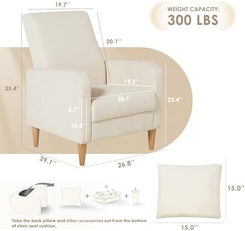 COLAMY Mid-Century Modern Upholstered Accent Chair with Back Pillow & Sol...