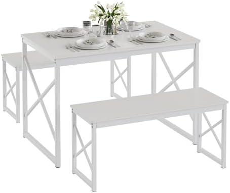 VECELO 43.3" Kitchen Dining Table Set for 4, Heavy-Duty Steel Frame &amp...