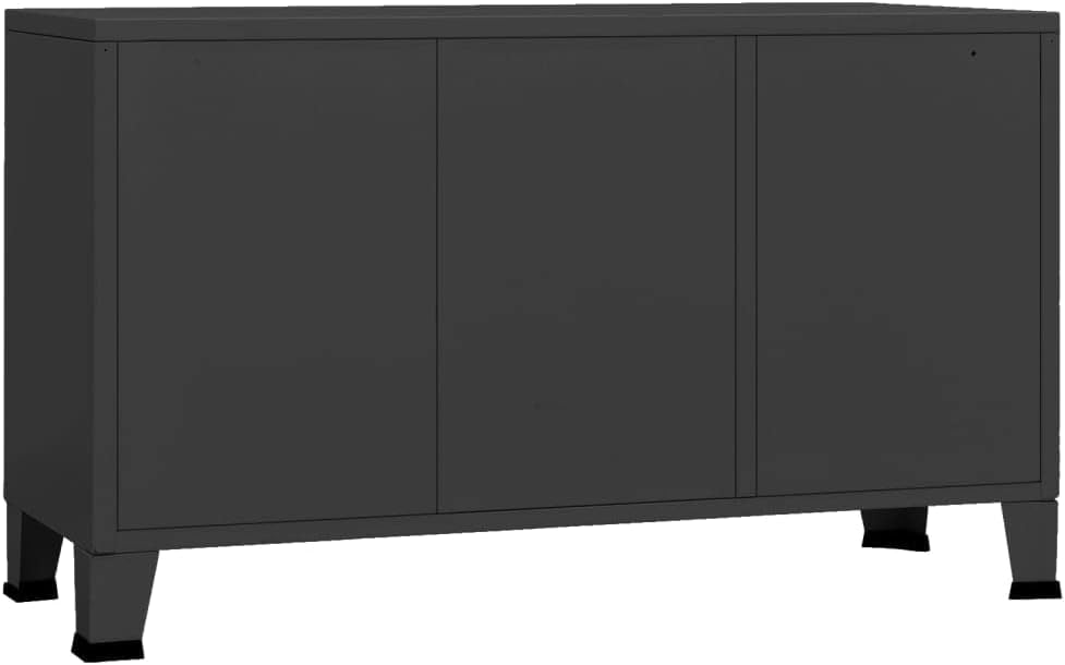 Industrial Metal and Glass Sideboard with Fixed Shelves, Modern Storage Cabin...