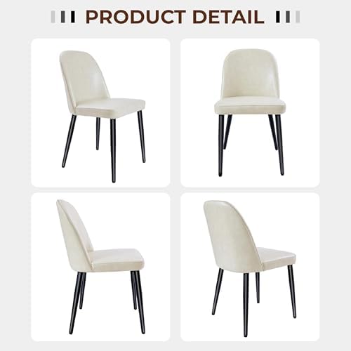 Leather Dining Chairs Set of 4, Modern Dining Room Chairs with Curved Backres...