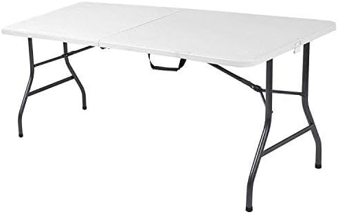 6 Foot Plastic Folding Table - Folds in Half with Carrying Handle Rectangular...