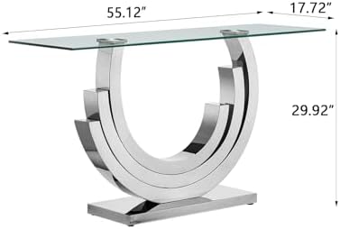 HomVent Glass Sofa Table with Silver Stainless Steel Base | 47"Rectangul...