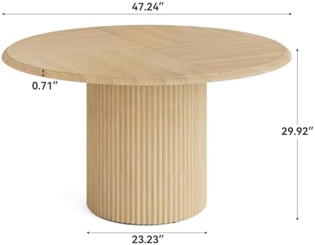 LITTLE TREE 47 Inches Round Dining Table for 4, Farmhouse Natural Wooden Dini...