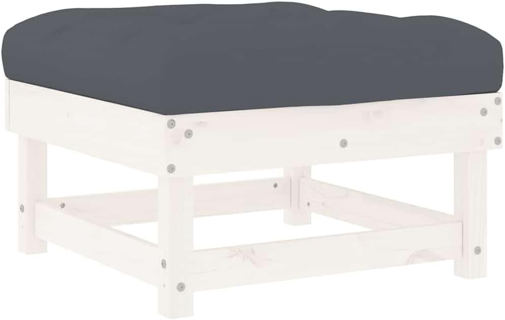 Outdoor Garden Footstool with Cushion, 24 x 24 Inch Square Pine Wood Patio Ot...