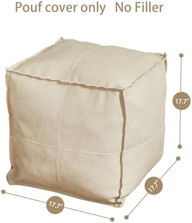 Louis Donné 17.7 Inch Unstuffed Square Pouf Ottoman Cover, Handmade Faux PU L...