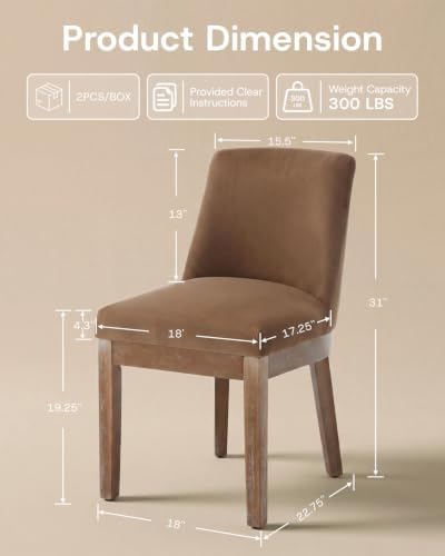 HNY Modern Dining Chairs Set of 2 with Comfortable Back Support, Farmhouse So...