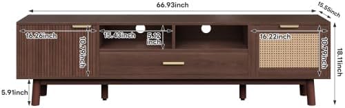 Bellemave TV Stand for up to 75", Solid Wood TV Consoles with Storage Drawer & Open Shelves, Modern Entertainment Center with Drop-Down Door Cabinet for Living Room, Bedroom (Dark Brown)