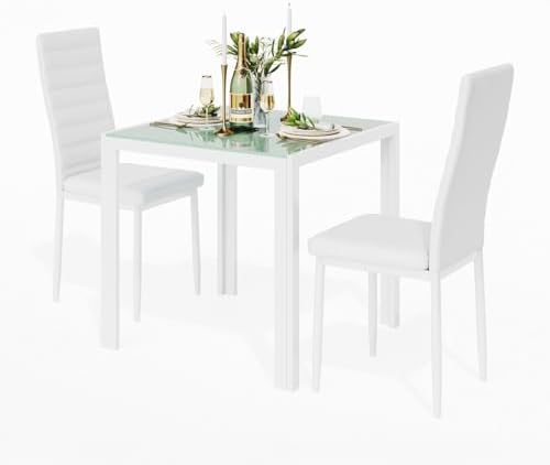 Gizoon 3 Piece Glass Dining Table Set, Kitchen Table and Chairs Set for 2
