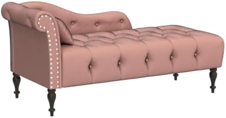 Tufted Upholstered Velvet Rolled Arm Chaise Lounges Indoor Chair, Rose | Righ...