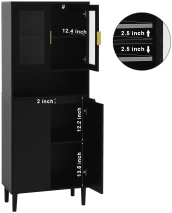 Kitchen Pantry Storage Cabinet, Glass Door Kitchen Hutch Cabinet with Storage...