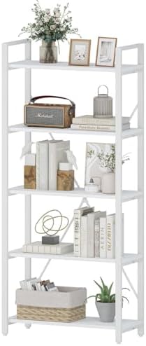 FATORRI 5 Tier Bookshelf, Metal and Wood Bookcase, Etagere Book Shelf for Dis...