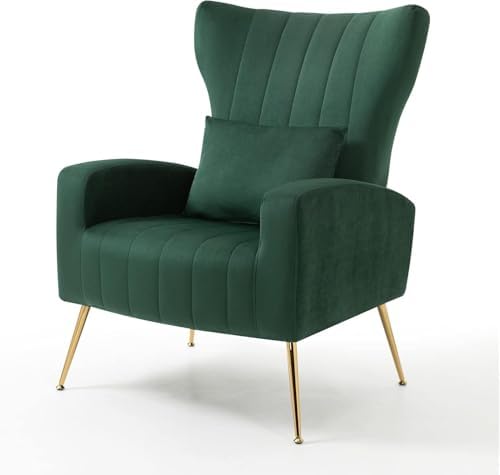 Modern Accent Chairs Set of 2, Wingback Chair with Arm & Gold Legs, Livin...