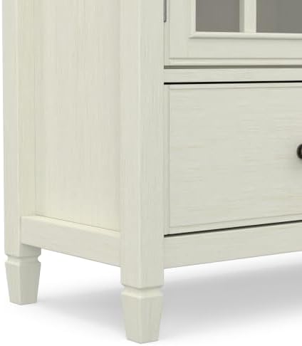 SIMPLIHOME Connaught 46" Wide Solid Wood Tall Cabinet in Antique White