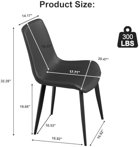 Dining Chairs, Modern PU Leather Dining Room Chair with Sturdy Metal Legs, Up...