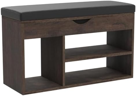 Apicizon 31 Inches Storage Bench with Padded Cushion, Shoe Bench with Storage...