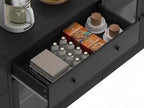 TUSY 71" TV Stand Storage Set - 2 Tall Bookcases & 2 Side Cabinets, Media Console with Glass & Wood Doors, Entertainment Center with Drawers, Tall Media Console for Living Room (Black, AFFA)