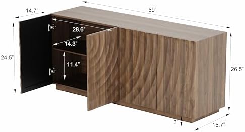 4-Door Sideboard Buffet Cabinet, 59'' Wood Kitchen Storage Cabinet Si...