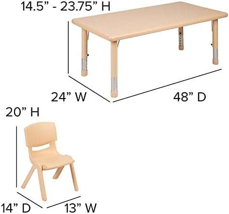 Flash Furniture 48x24 in Rectangular Activity Table with 4 Chairs, Natural