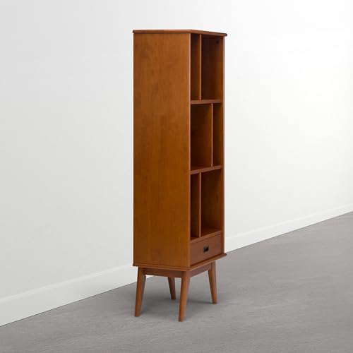 SIMPLIHOME Draper 22W x 64H Solid Wood Bookcase in Tawny Brown Teak