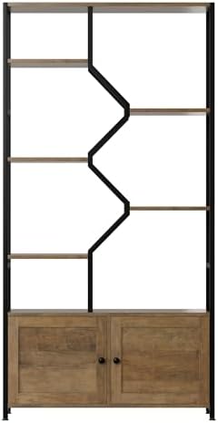 Keyluv 76" Tall Industrial Bookshelf with Storage Cabinet, Rustic Brown
