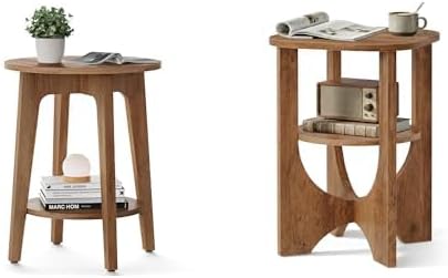 VASAGLE Round Side Table, 2 Tier Small Accent End Table Rustic Walnut ULET283...
