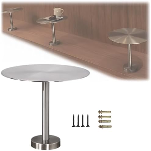 Space-Saving Wall-Mounted Round Table - Modern Stainless Steel Small Tray End...