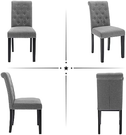 Dining Room Chairs Set of 4, Upholstered Fabric, Strudy Rubber Wood, Gray