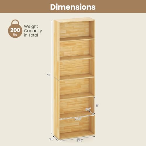 GIANTEX 6-Tier Bookcase, 70" Tall Wooden Bookshelf, Freestanding Storage...