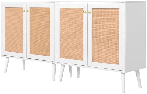 NUU GARDEN Boho Accent Storage Cabinet with Rattan Doors, Wood Grain Sideboar...