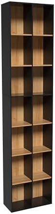 71" Tall Shallow Bookcase DVD Storage Shelf, 14 Cubes 7 Tier Narrow Wide...