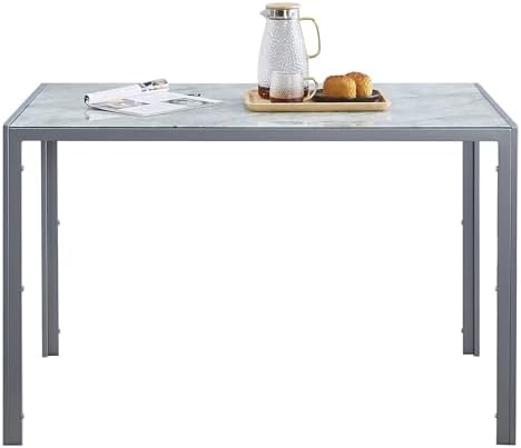 5-Pieces Gray Marble Dining Room Set for 4, Contemporary Kitchen Table and Up...