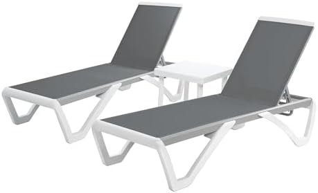 Kozyard 3-Piece Outdoor Chaise Lounge Set Fully Flat Adjustable Lounger | Alu...