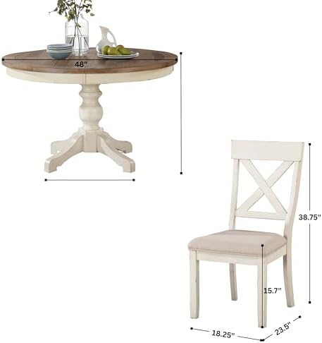 Roundhill Furniture Prato 5-Piece Round Dining Table Set with Cross Back Chai...
