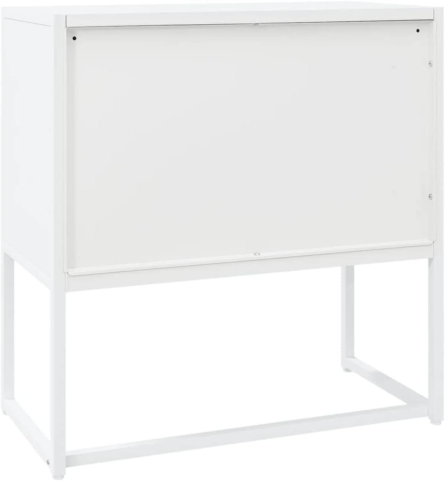 White Steel Sideboard with Adjustable Levelers, Modern Rectangular Storage Ca...