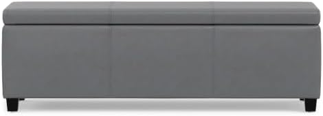SIMPLIHOME Avalon 48" Wide Vegan Leather Storage Ottoman in Stone Grey |...
