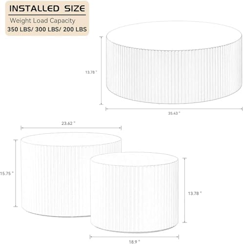 WILLIAMSPACE Black Round Coffee Table Set of 3, Modern Circle Wood Coffee Tab...
