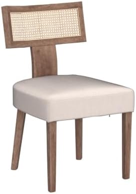 HNY Mid Century Modern Rattan Dining Chairs Set of 6, Linen Upholstered Kitch...