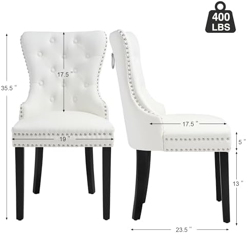 PU Leather Dining Chairs Set of 4, Upholstered Dining Room Chairs with Solid ...