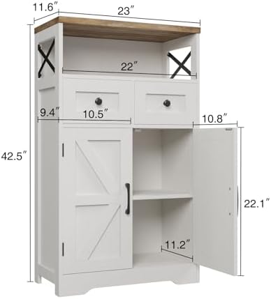 Farmhouse Storage Cabinet with Drawers, Small Kitchen Pantry Cabinet, White