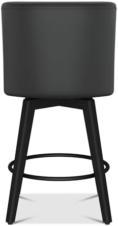 26" Counter Height Swivel Bar Stools, Set of 4, Black Grey | Faux Leathe...
