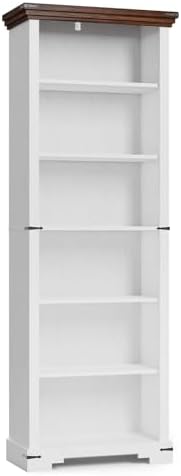 6-Tier Farmhouse Bookshelf, 73 inch Tall Bookcase with 2 Adjustable Shelves, ...