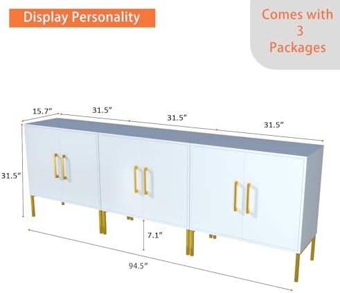 JOZZBY Buffet Sideboard Cabinet Set of 3 with Storage and Adjustable Shelves,...
