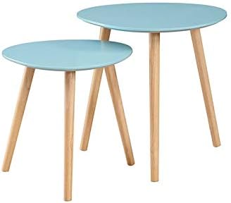Convenience Concepts Oslo Nesting End Tables, Sea Foam / Light Oak