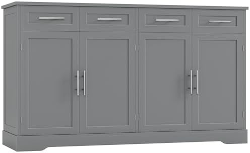 HOSTACK 60" W Sideboard Buffet Cabinet with Storage, Kitchen Cabinet, Gray