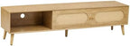 Bellemave TV Stand for up to 80", Farmhouse Entertainment Center with 2 Cabinets & Drawer, TV Media Console with Sliding Doors & Solid Wood Legs for Living Room, Bedroom (Natural)