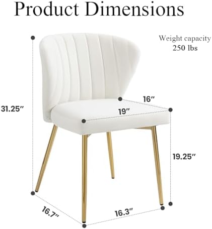 Velvet Dining Chairs Set of 2, Modern Upholstered Vanity Chairs with Golden M...