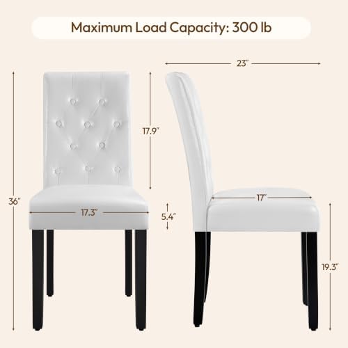 Yaheetech Dining Chairs Set of 6 Button Tufted Kitchen Chairs White