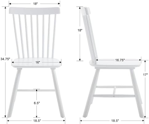 Windsor Dining Chairs Set of 2, Spindle Back Wooden Chairs
